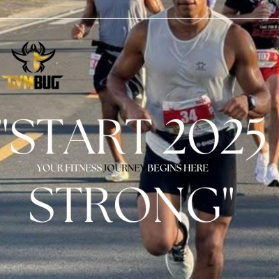 Corredor em competição com texto promocional para fitness