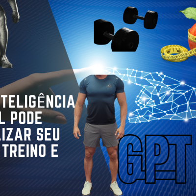 Imagem sobre inteligência artificial para personalizar treino e dieta com elementos de fitness e tecnologia