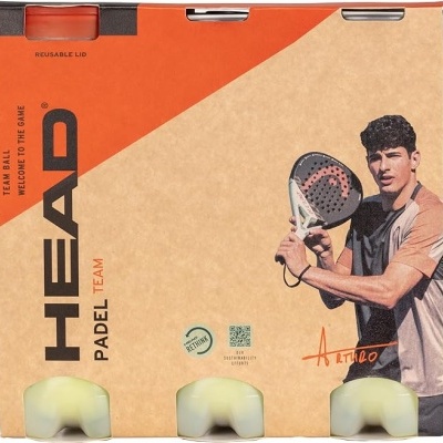 Caixa de bolas de padel HEAD PADEL TEAM com imagem de jogador e tampa reutiliz e1vel