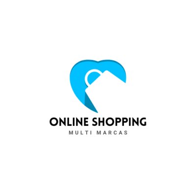 Logótipo com coração azul e texto ONLINE SHOPPING MULTI MARCAS