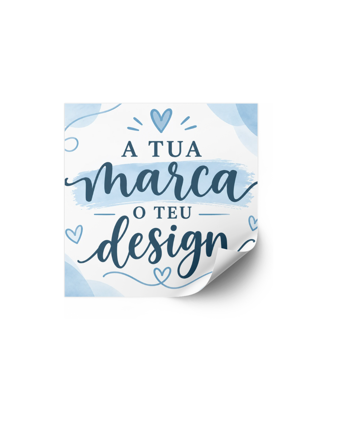 Autocolantes Quadrados Personalizados Adesivo quadrado branco e azul com texto e decoração em azul e canto dobrado