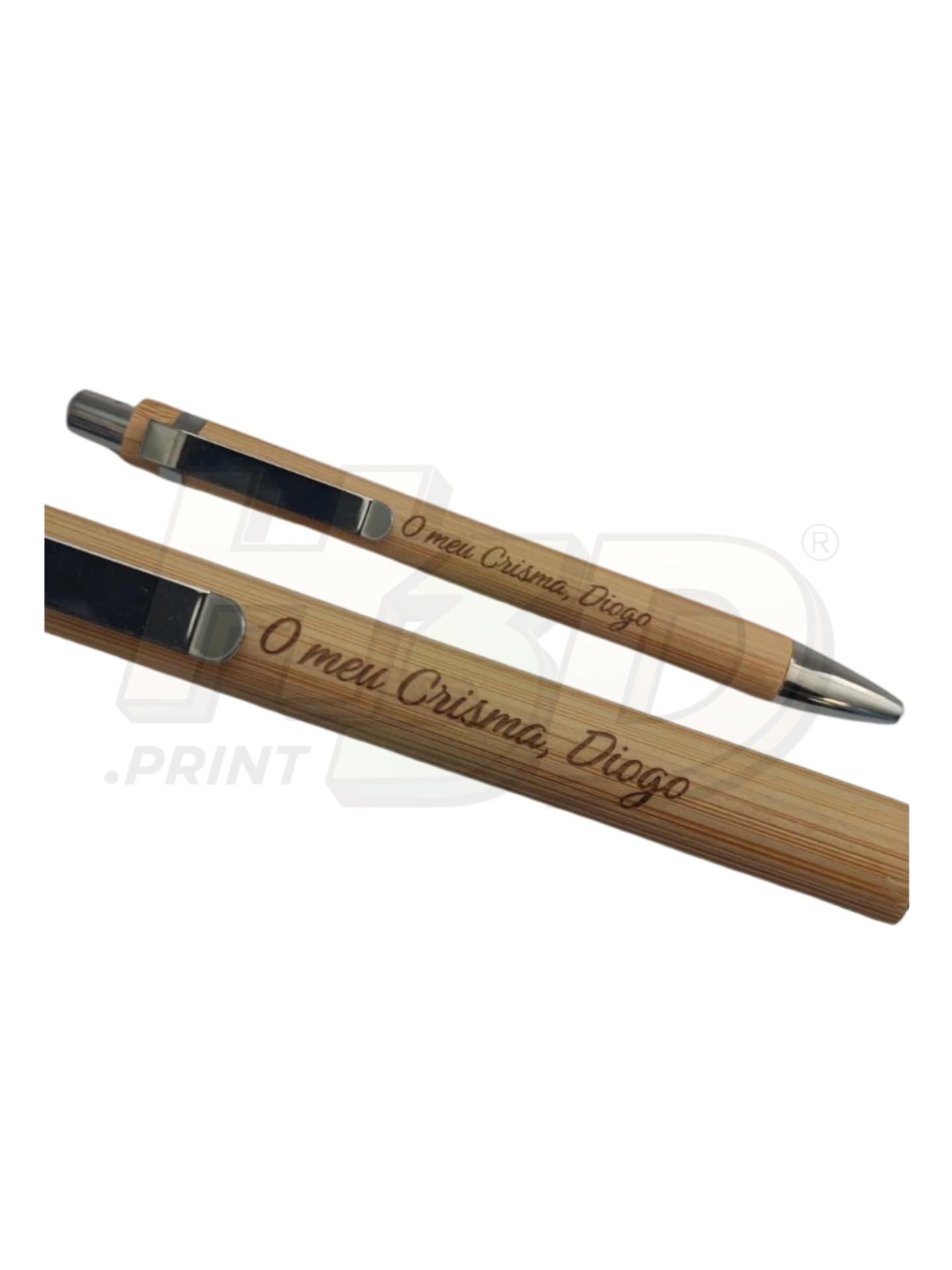 Caneta Personalizável em Bambu Caneta de madeira clara com texto gravado O meu Crisma, Diogo