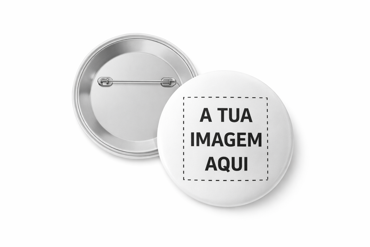 Cria o teu Presente Botões metálicos personalizados com texto A TUA IMAGEM AQUI
