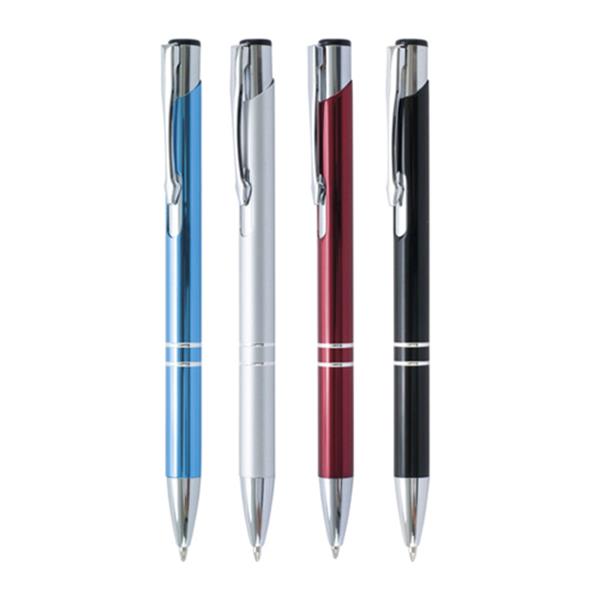 Caneta - Esferográfica Tring Quatro canetas esferográficas metálicas em azul, branco, vermelho e preto com detalhes prateados
