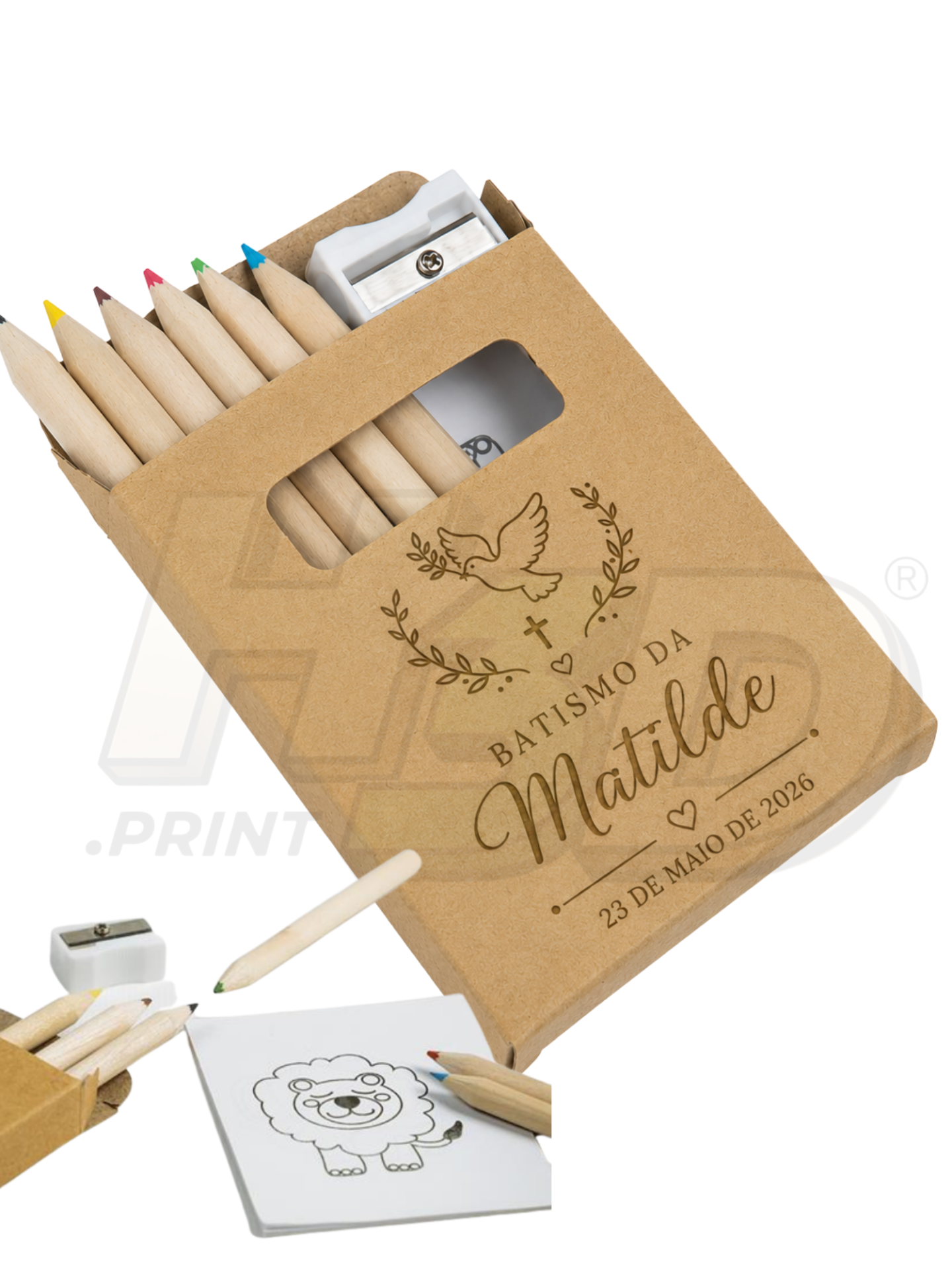 Conjunto de Pintura Drawyon 🎨 Estojo de lápis de cor com apontador e bloco de desenho para batismo