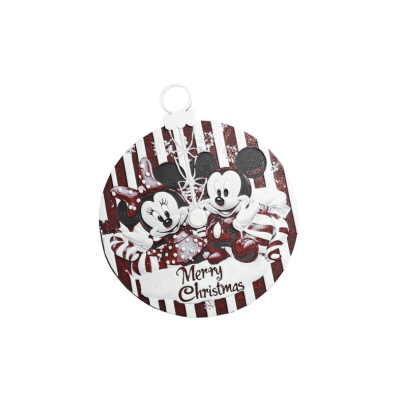 Anilha redonda decorativa com Minnie e Mickey Mouse e texto Merry Christmas