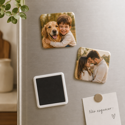 Ímanes quadrados personalizados com fotos em porta de frigorífico metálica