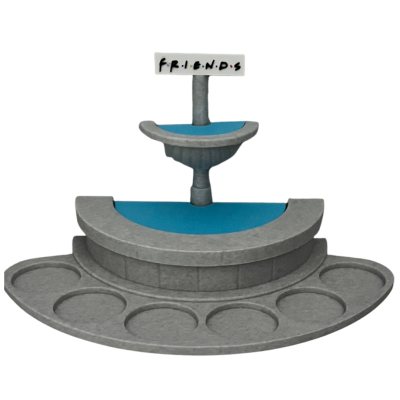 Miniatura da Fonte de Central Perk da série Friends em cinzento e azul com placa FRIENDS no topo