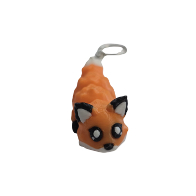 Chaveiro de raposa laranja e branca com argola metálica