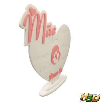 Placa decorativa coração branca com detalhes rosa e texto em relevo