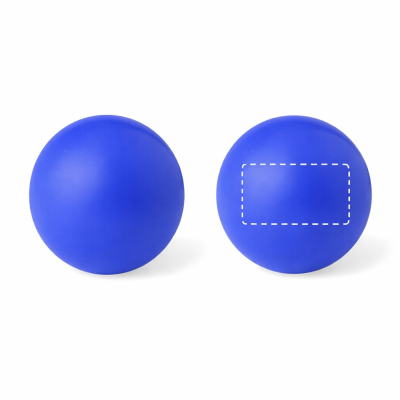 Duas bolas azuis, uma com marcação retangular pontilhada.