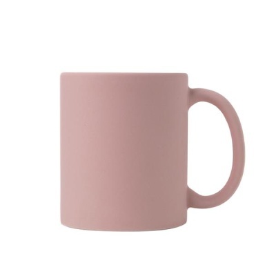 Caneca de cerâmica rosa fosca com pega lateral direita