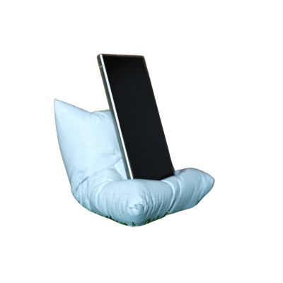 Suporte almofada azul claro para smartphone com telefone preto