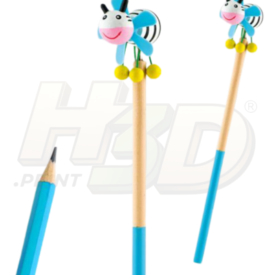 Lápis decorados com abelha azul em madeira com pompons amarelos