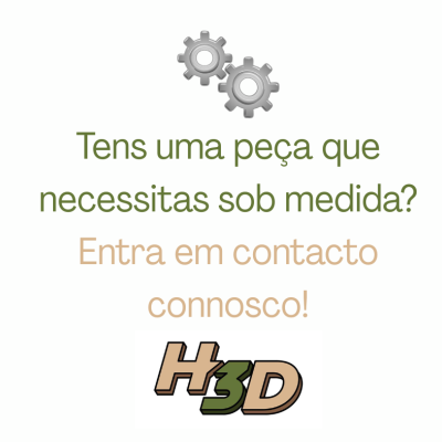 Texto publicitário com engrenagens e logotipo H3D