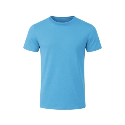 T-shirt azul clara de manga curta com gola redonda sobre fundo branco