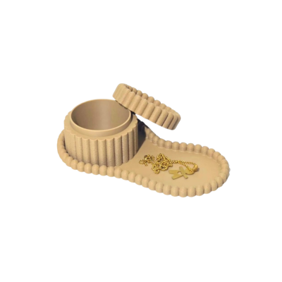 Caixa organizadora decorativa bege com tampa e corrente dourada