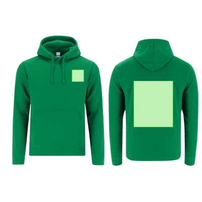 Sweatshirt verde com capuz e bolso canguru vista frontal e traseira