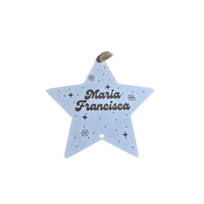 Estrela azul em tecido com inscrição personalizada
