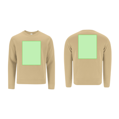 Sweatshirt bege com áreas destacadas verdes no peito e nas costas