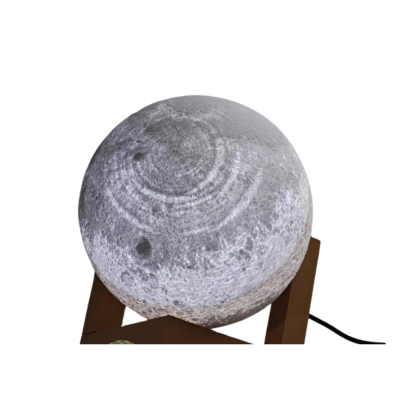 Lâmpada decorativa em forma de Lua com suporte em madeira