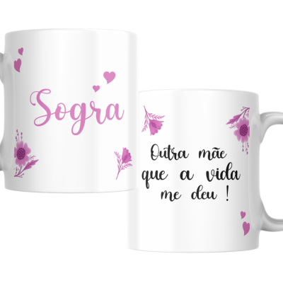 Duas canecas brancas com texto e borboletas cor-de-rosa