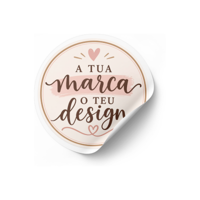 Autocolante redondo personalizado com texto em rosa e castanho claro