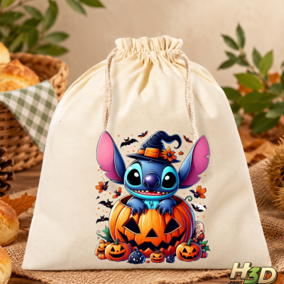 Saco de tecido com imagem do Stitch em abóbora de Halloween