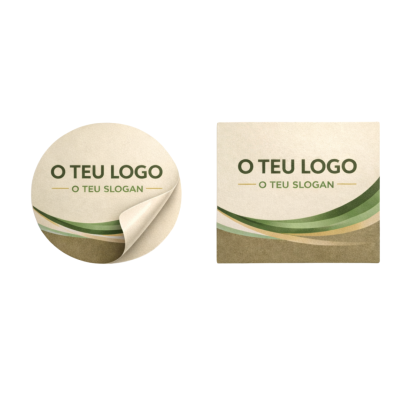 Autocolante redondo e autocolante quadrado com design em verde e bege