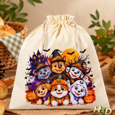 Saco de pano com desenhos de cães em fantasia de Halloween