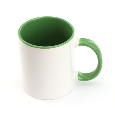 Caneca branca com interior e pega verde