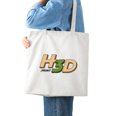 Mala saco de tecido natural com o texto H3D PRINT
