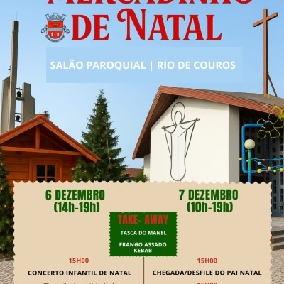 Cartaz Mercadinho de Natal com horários, atividades e local