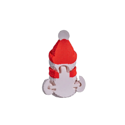 Figura de boneco de neve de costas com gorro e cachecol vermelhos