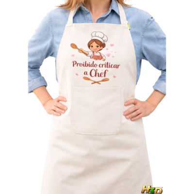 Avental bege com desenho e texto para chef