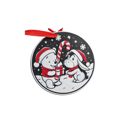 Decoração redonda de Natal com personagens de desenho animado e flocos de neve