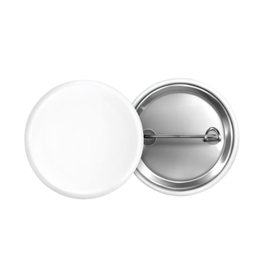 Alfinete circular branco e metálico com broche