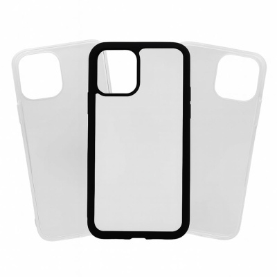 Três capas para telemóvel transparentes com bordas pretas e sem bordas, recorte para câmara