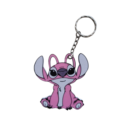 Porta-chaves personagem cor-de-rosa com grandes orelhas sentado