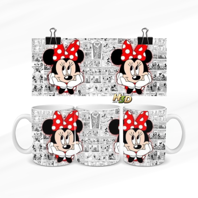 Conjunto de canecas brancas com impressão de Minnie Mouse e desenhos de banda desenhada