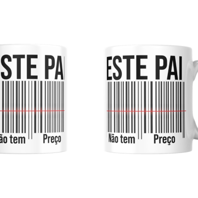 Duas canecas brancas com texto ESTEP PAI e código de barras