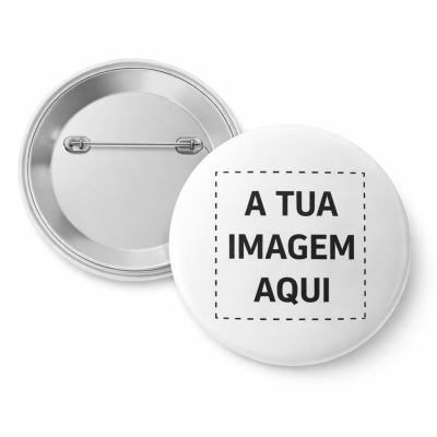 Botões metálicos personalizados com texto A TUA IMAGEM AQUI