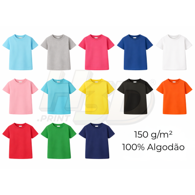 Coleção de t-shirts lisas coloridas 100% algodão e 150 g/m²