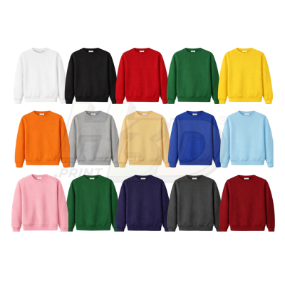 Sweatshirts básicas de várias cores sem estampas, com mangas compridas e gola redonda