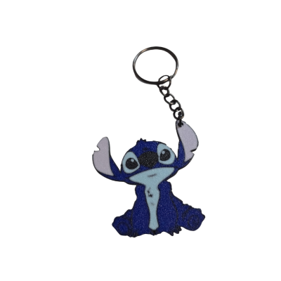 Chaveiro da personagem Stitch em cores azul e branco com argola metálica