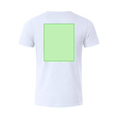 T-shirt branca com retângulo verde claro nas costas