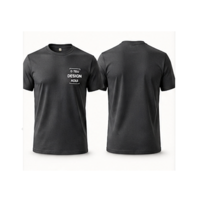 Camisetas pretas com estampagem branca no peito