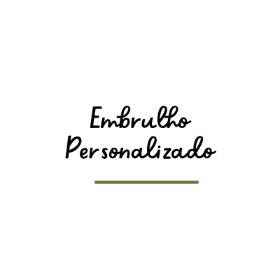 Texto Embrulho Personalizado em preto sobre fundo branco com linha verde-oliva por baixo