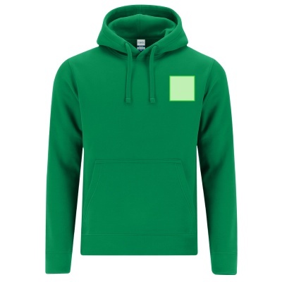 Sweatshirt com capuz verde com bolso e etiqueta branca na gola