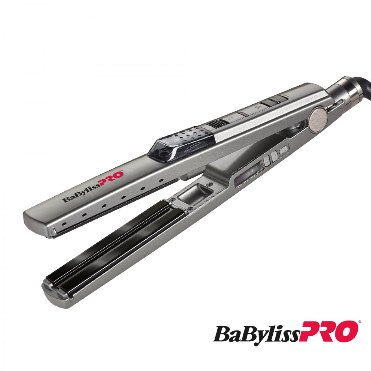BaByliss Pro PRANCHA VAPOR ULTRASONIC COOL MIST STYLER 2191SEPE Prancha de cabelo BaByliss PRO prateada com botões e logótipo